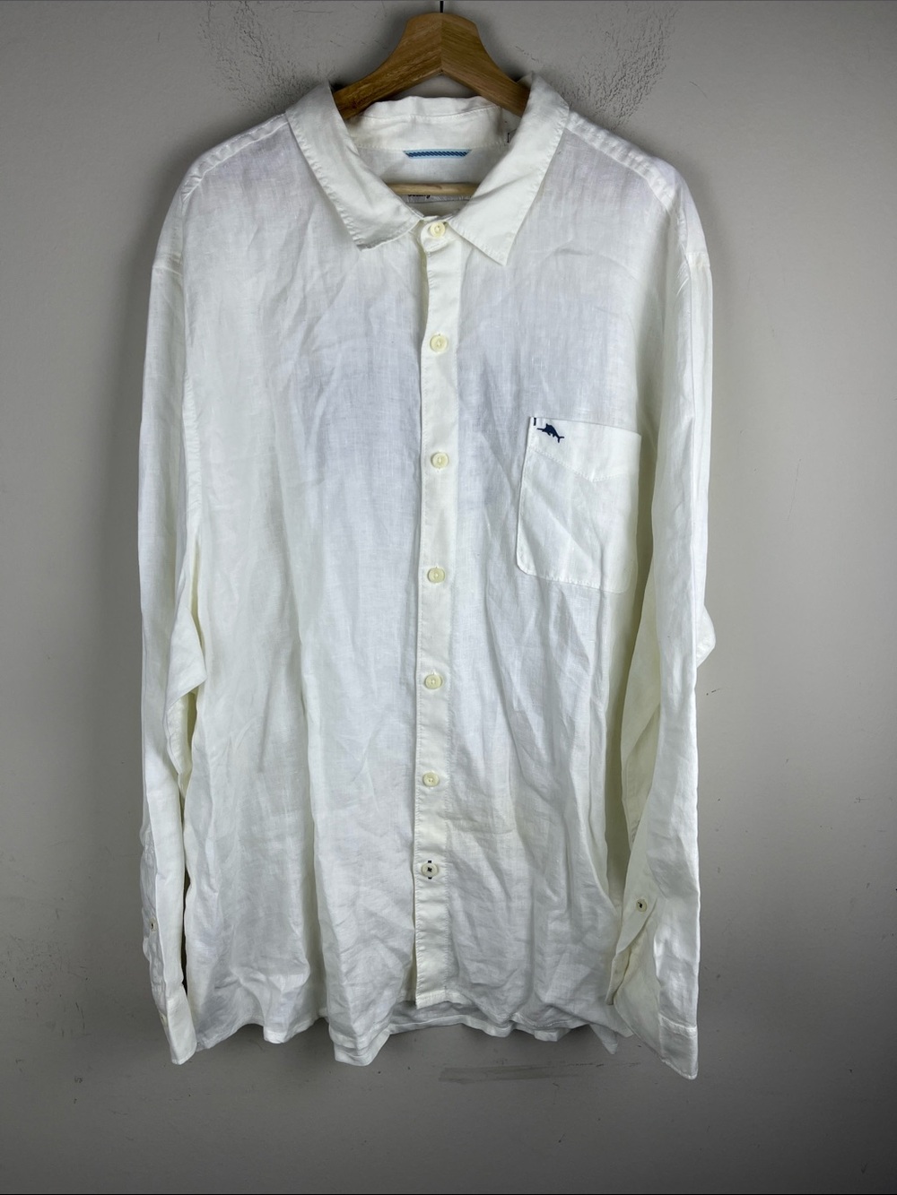 Tommy Bahama Men's XXL White Linen Button Down Shirt Casual Beach Flawed